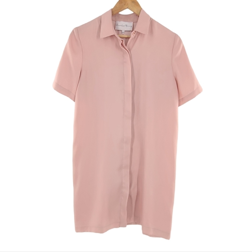 Charles Henry Blush Pink Button Down Tunic Dress Size Small Short Sleeves